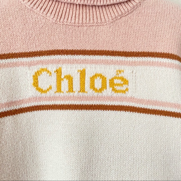 Chloé Girls Pink TurtleNeck Logo Sweater. 3T - Picture 3 of 11